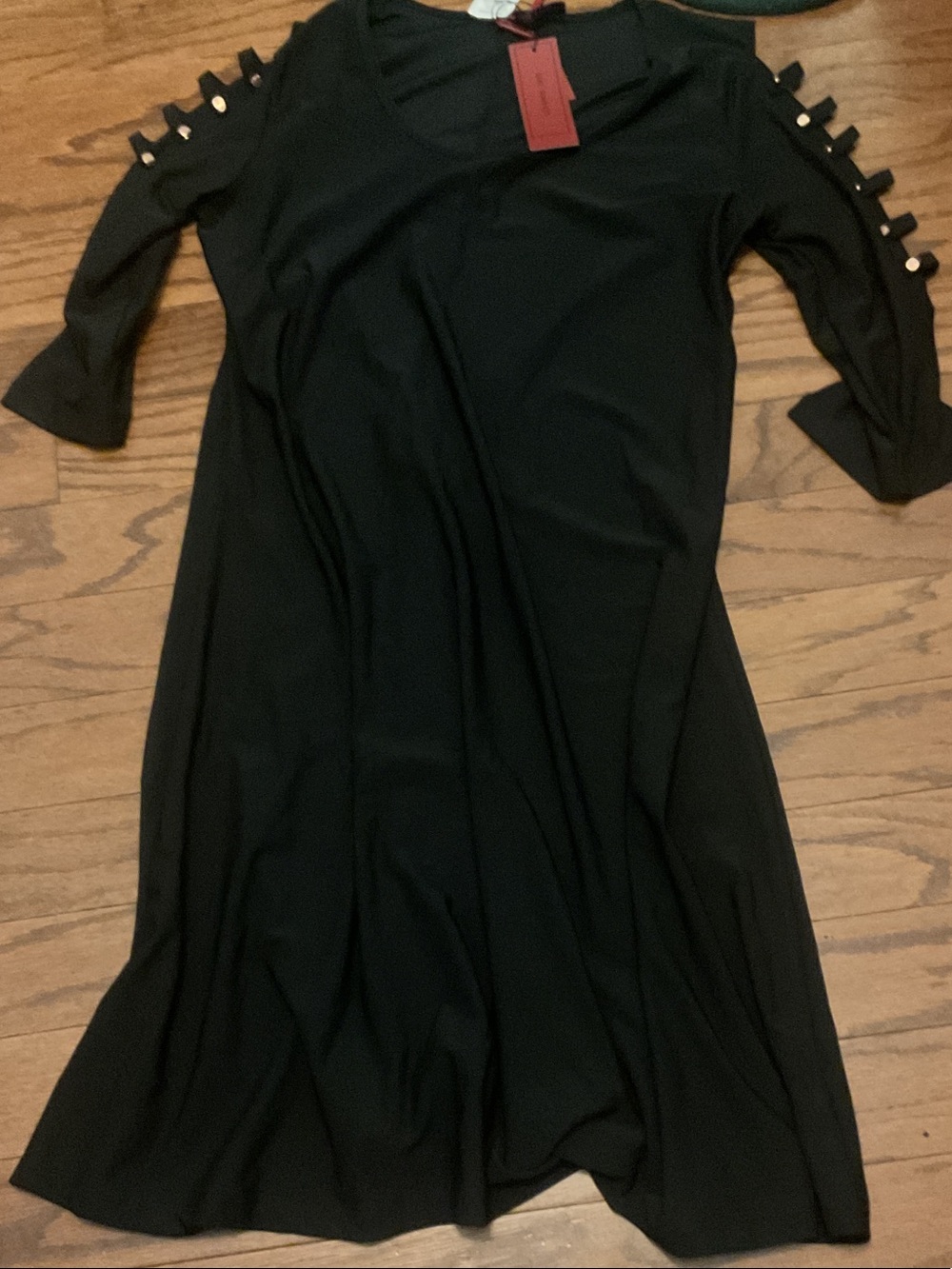 Black Cold-Shoulder Midi Dress with Tab Sleeve Details